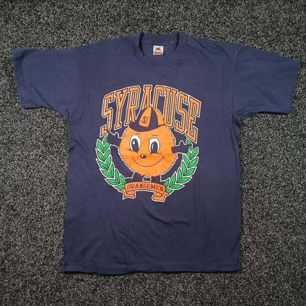 Vintage 90s Syracuse Orangemen T-Shirt Fruit of the Loom Single Stitch Navy L